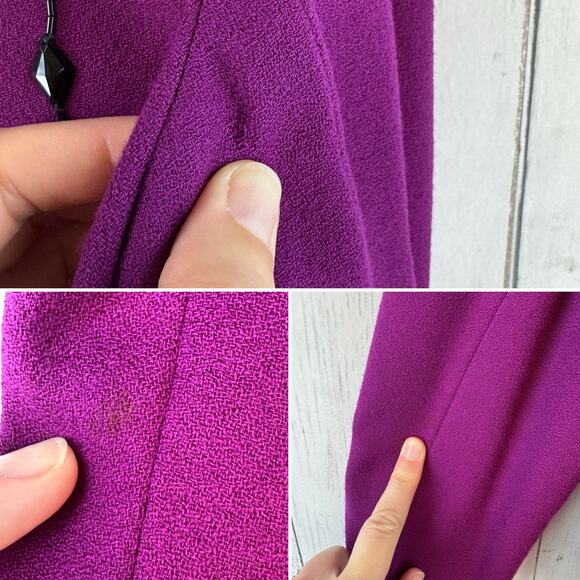 VTG Nolan Miller Purple Black Wool Embellished Beaded Jacket Skirt Outfit Set 10 - Picture 11 of 16